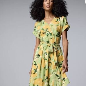 Simply Vera Vera Wang Green and Yellow Floral Midi Dress